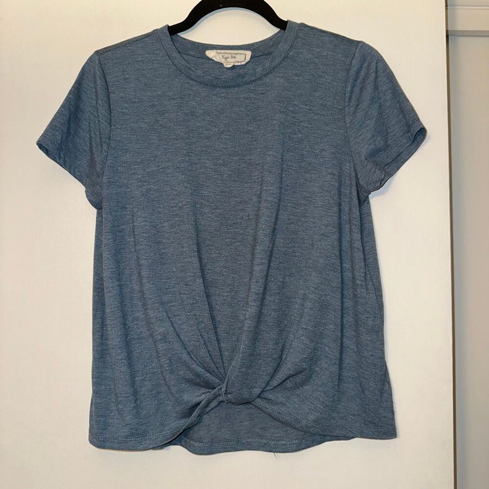 Hippie Rose Medium Knotted Front Short Sleeve Crew Tee Shirt Dusty Blue EUC